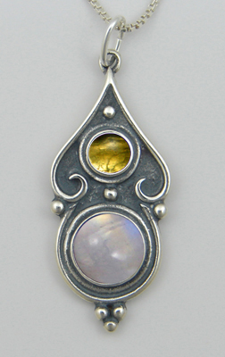 Sterling Silver Romantic Necklace in Rainbow Moonstone And Citrine